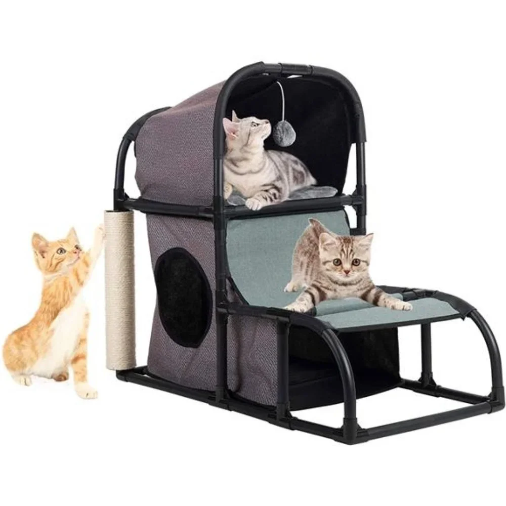 4 in 1 Multi-Functional Cat Condo Furniture with Scratching Post & Dangling Toy